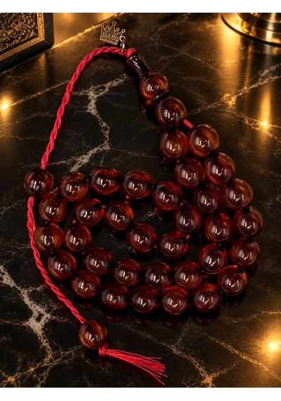 Omari Osmanlı Benzetme Küre Kesim Konyak Sıkma Kehribar Tesbih 10x11 Mm Kahverengi