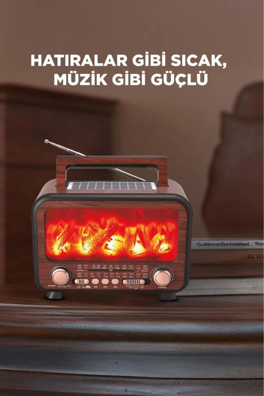Nostalji Kablosuz Speaker Bluetooth Hoparlör Solar Panelli