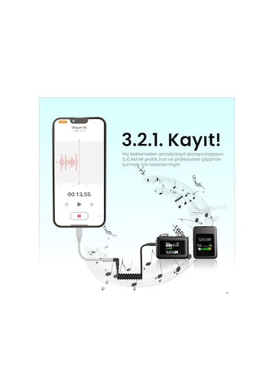 Sjcam M1 WiFi Tek Vericili Gürültü Engelleme 100 Metre Menzil LCD Ekran Minimal Tasarım Kablosuz Yaka Mikrofonu Siyah