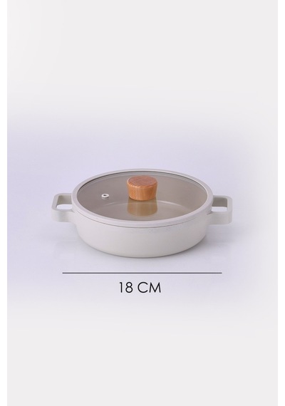 Fika Cam Kapaklı Alüminyum Sahan 18 Cm - Bej