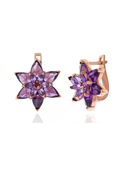 Gümüş Rose Mor Lotus Çiçeği Kadın Küpe Gümüş