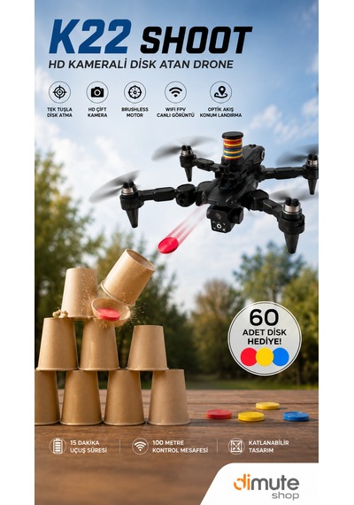 K22 Shoot Hd Kameralı Disk Atan Drone Brushless Motor Katlanabilir