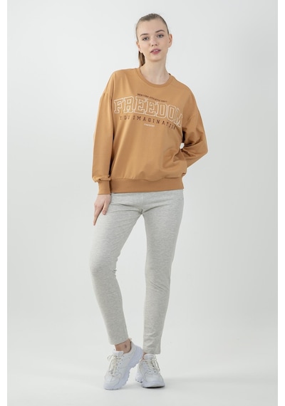 Maraton Sportswear Oversize Kadın Bisiklet Yaka Uzun Kol Basic Koyu Bej Sweatshirt 22169-koyu Bej Koyu Bej
