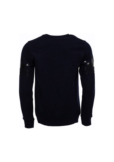 Lacivert Taşlı Baskılı Desenli Sweatshirt - Wessi Siyah