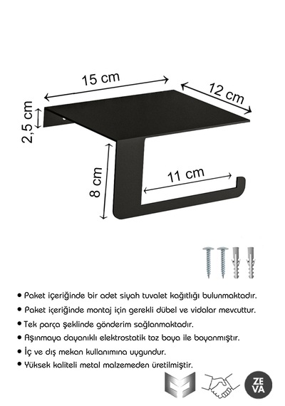 Siyah Tuvalet Kağıtlığı - Dayanıklı Banyo & Tuvalet Düzenleyici