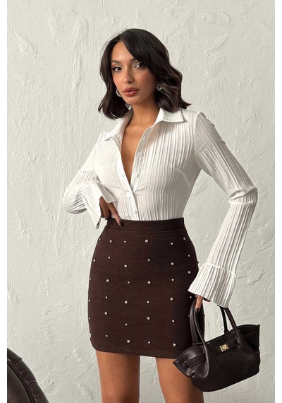 Verymoda Noktalı Etek F1627 Kahve