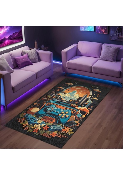 Conlos Kadife Oyuncu Odası Halısı Kaymaz Pamuk Tabanlı Yıkanabilir Gamer, Gaming Halısı 140x200 Açık Beyaz