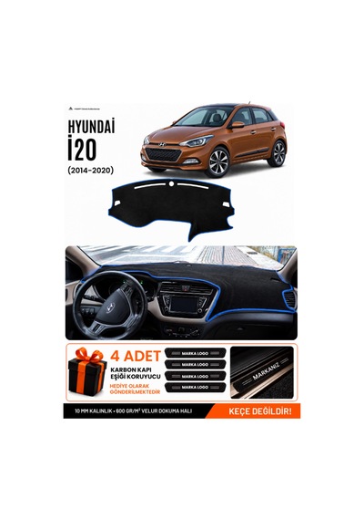 Hyundai İ20 2014-2020 Uyumlu Torpido Koruma, Torpido Örtüsü, Torpido Kılıfı - Siyah Mavi