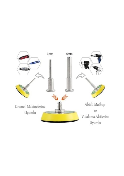 Pimli Mini 53'lü Cırt Zımpara Seti 50 Mm Taban Matkap Uyumlu 80 120 320 600 800 Kum Karışık Grit