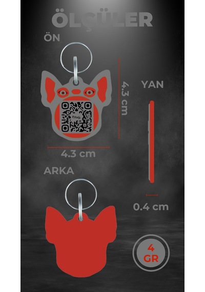 Petjoo 7.Hook Kırmızı-Gri Qr'lı Köpek Künyesi