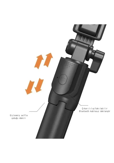 Cr27 4in1 Bluetooth Kumandalı, Selfie Çubuğu, Tripod Monopod, Led Işık, Deklanşörlü, Canlı Yayın Standı Telefon Tutucu Katlanabilir Genişletilebilir