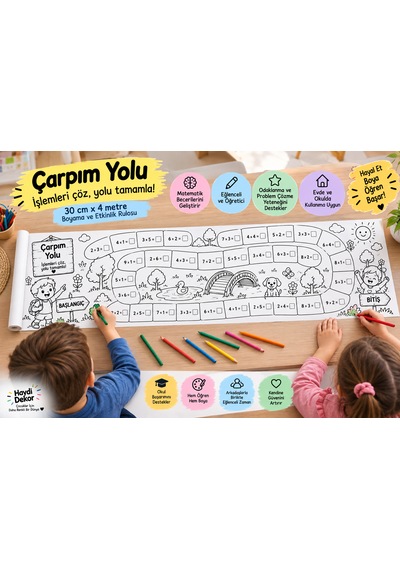 Haydi Dekor Eğlenceli Çarpım Tablosu Eğitim Rulosu 30 Cm X 4 Metre 1 Den 10 A Çarpma Işlemleri Ilkokul Matematik Öğrenme Ve Eğlenme Rulosu 1 Adet
