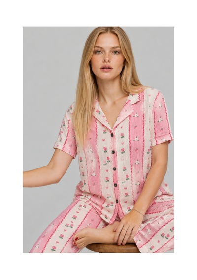 Fit Women Kadın Kısa Kol Comfort Pembe Pijama Takımı 4738