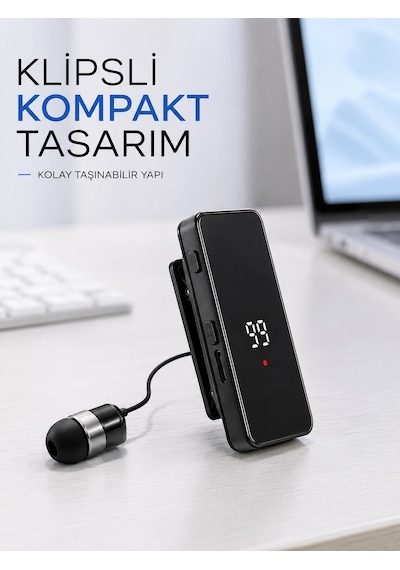 Dijital Ekranlı Bluetooth Kulaklık Tek Kulaklıklı Klipsli Kompakt Tasarım