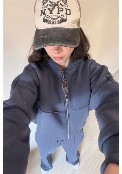 Neşeli Butik Kadın Oversize 3 İplik Cepli Eşofman Takımı Nm029 Antrasit