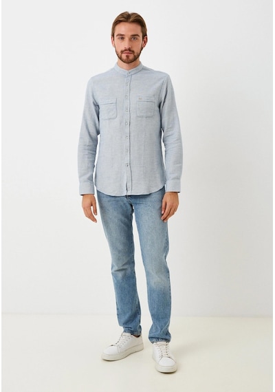 Erkek Gömlek Uzun Kol Mavi Slim Fit Hakim Yaka Ncs Jeans 7114 Mavi