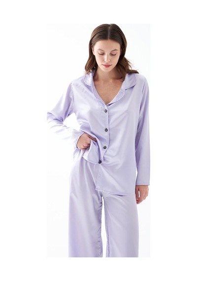 Akbeniz Kadın Lila Oversize Saten Pijama Takımı
