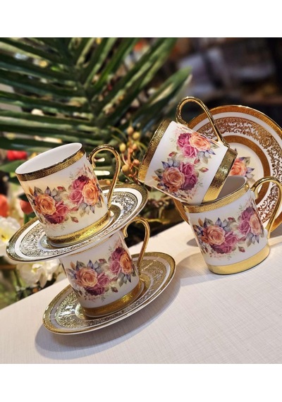 6'lı Porselen Velvet Rose Kahve Fincanı -4912 Çok Renkli