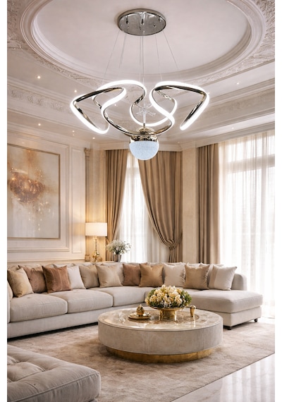 Modern Lüks Salon Model Ledlı 3 Renk Gold Sarkıt Avıze Altın - Gold