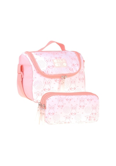Calacilo Kedi Baskılı Kız Çocuk Pembe Renk Beslenme Çantası Ve Kalemlik Seti - Setcc-c4051 Pembe - Beyaz
