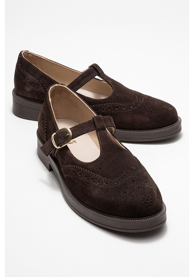 Luvishoes Luvi Shoes Janney Kahverengi Süet Hakiki Deri Bantlı Kadın Loafer Ayakkabı Kahve Süet