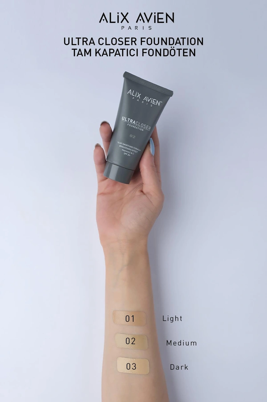 Alix Avien Ultra Kapatıcı Nemlendirici SPF35+ Faktör Ve E & C Vitaminli Fondöten Ultracloser Foundation 02