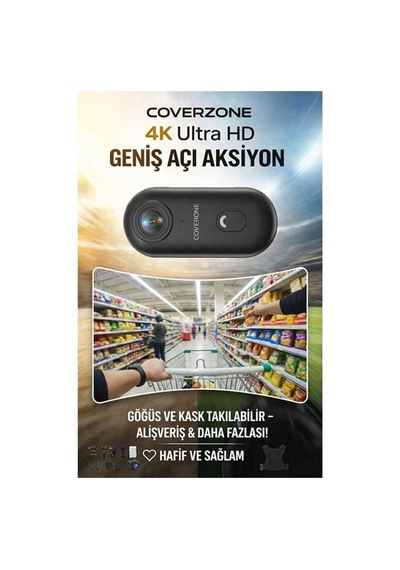 Coverzone Göğüse Takılabilir Mıknatıslı Kolyeli 1080p Mini Geniş Açı Aksiyon Kamera / Hafif Ve Kompakt Tasarı