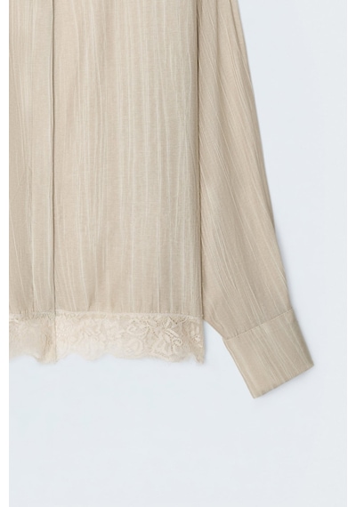 Sateen Dantel Detaylı Gömlek - Bej-137690