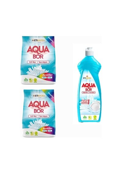Aquabor Doğal Mineralli Renkliler İçin Çamaşır Deterjan 6 Kg 2 Adet+elde Yıkama Bulaşık Deterjan