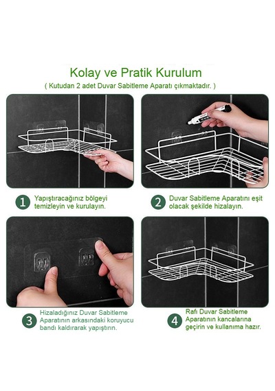 Tekli Geniş Banyo Rafı L Tasarım Banyo Düzenleyici Yapışkanlı Çok Amaçlı Köşe Rafı Organizatör Beyaz