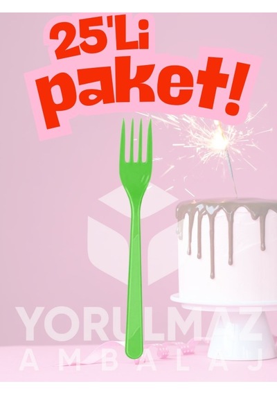 Happy Party Yeşil Renkli Plastik Çatal 25 Adet Dayanıklı & Kullan-at Açık Mavi