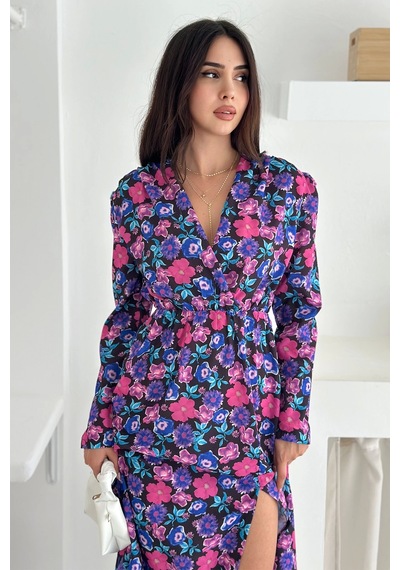 Asprin Fashion Çiçek Desenli Elbise Mor Mor