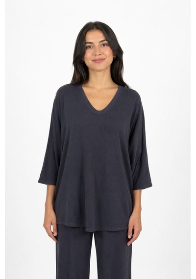 Neden Tekstil Kadın V Yaka Relaxed Fit Lacivert Bluz
