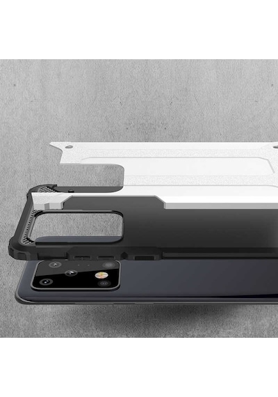 Noktaks - Samsung Galaxy S20 Ultra Uyumlu - Kılıf Çift Katman Zırh Tank Crash Military Kapak - Siyah