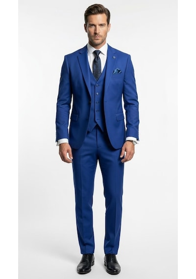 Erkek 3 Parça Slim Fit Takım Elbise Klasik Likralı Kumaş, Tek Düğme, Çift Yırtmaçlı Modern Kesim Ceket Yelek Pantolon Saks Erkek 3 Parça Slim Fit Takım Elbise Klasik Likralı Kumaş, Tek Düğme, Çift Yırtmaçlı Modern Kesim Ceket Yelek Pantolon Saks