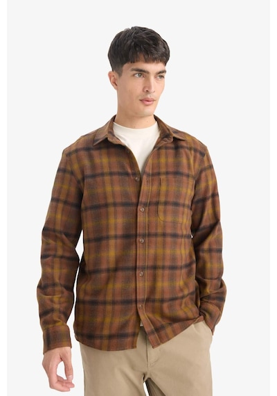 Defacto Regular Fit Polo Yaka Kareli Flanel Uzun Kollu Gömlek E8183ax25wnbn152 Kahve
