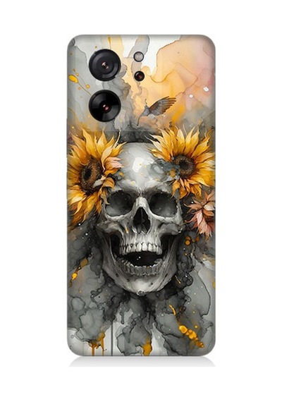 Xiaomi Mi 13t Pro Uyumlu Çiçekli Kurukafa Fantezisi Desenli Silikon Kılıf Çok Renkli