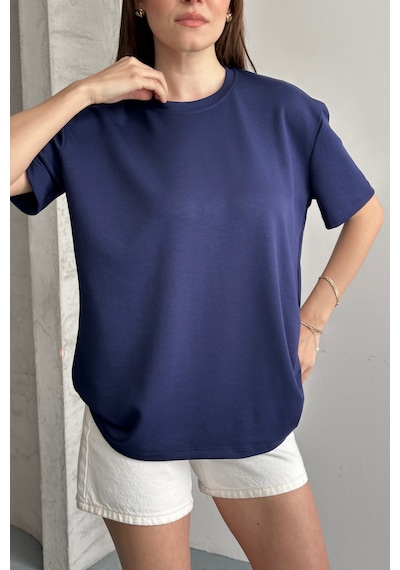 Balenbi Kadın Modal Bisiklet Yaka Basic Yarım Kollu T-shirt 1211 Lacivert