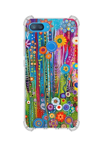 Printify Xiaomi Mi8 Lite İle Uyumlu Düşlerin Dansı Serisi Folklorik Bahçe Tasarımlı Uv Baskılı Köşe Korumalı Antişok Kılıf Şeffaf