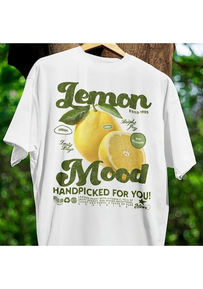 Startmore Ekru Oversize Limoncello Sırt Baskılı Beyaz Renk Tshirt Unisex Kalıp Penye Yumuşak