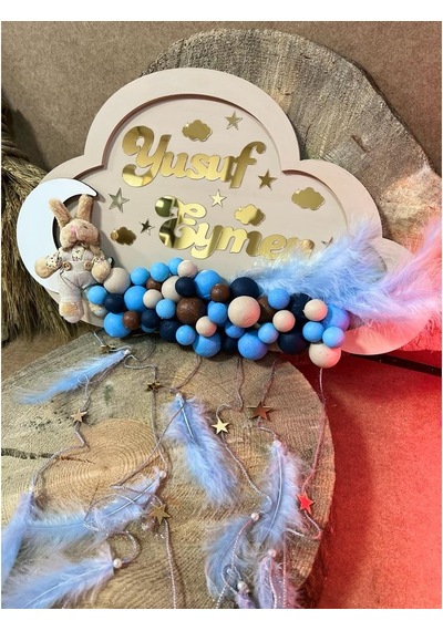 Elizihediyelik Ahşap Bubble Pano Balonlu Bebek Kapı Süsü (547788311) Çok Renkli