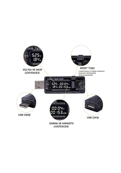 USB Voltmetre - Ampermetre OLED Ekran Şarj Kapasite Test Cihazı