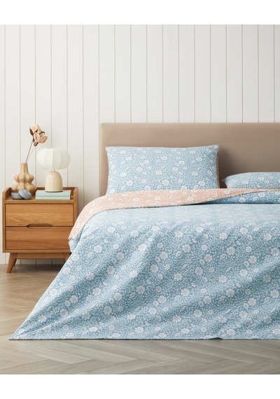 English Home Floria Kolay Ütülenir Çarşaflı Çift Kişilik Nevresim Takımı 200x220 Cm Mavi-turuncu