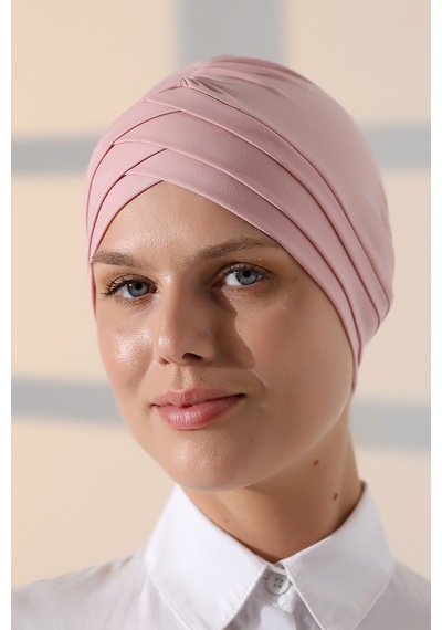 Çapraz 3 Bantlı Çift Taraflı Kadın Tesettür Bone Pembe Pembe