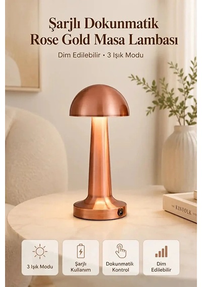 Şarjlı Kablosuz Dokunmatik Led Masa Lambası 3 Renk Işık Modlu Kablosuz Type-c Modern Tasarım Çok Renkli