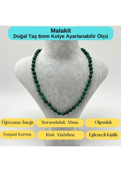 Yıldız Doğal Taş Malakit Doğal Taş 6 MM Makrome Kolye 45 CM - 55 CM Ayarlanabilir Yeşil