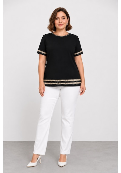 Bihan Store Kadın Sıfır Yaka Kısa Kollu Triko Bluz W27-3079 - Siyah