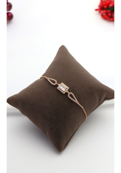 Baget Taşlı Melek Kanadı Gümüş Bileklik Rose Gold