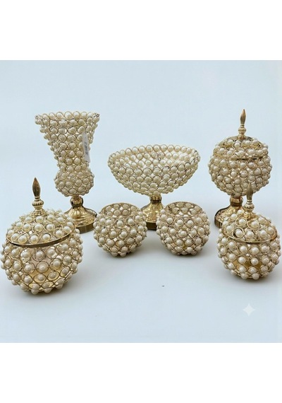 İncili Set 7 Pcs Gold Beyaz  - Altın