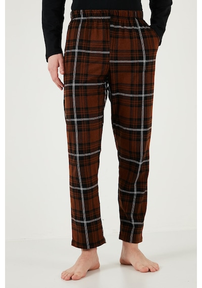 Buratti Ekoseli Cepli Beli Lastikli % 100 Pamuk Regular Fit Erkek Pijama Takımı 6572001 Siyah-Kahve